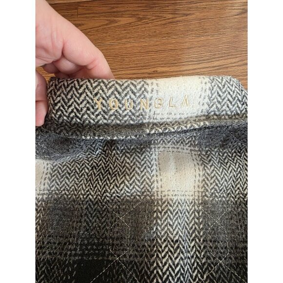 YoungLA Jacket Mens‎ Small Black White Plaid Flannel Shacket Snaps Quilted NWT - Picture 8 of 13